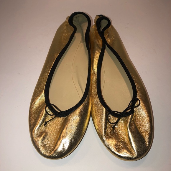 J. Crew Gold Leather Ballerina Ballet Flats Shoes 10.5 - Picture 1 of 3